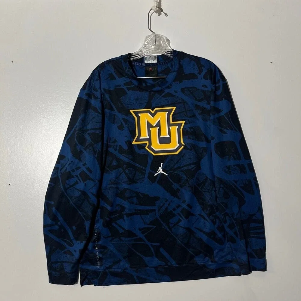 Jordan Marquette University  Elite Long Sleeve‎ Shirt Navy Blue Mens S